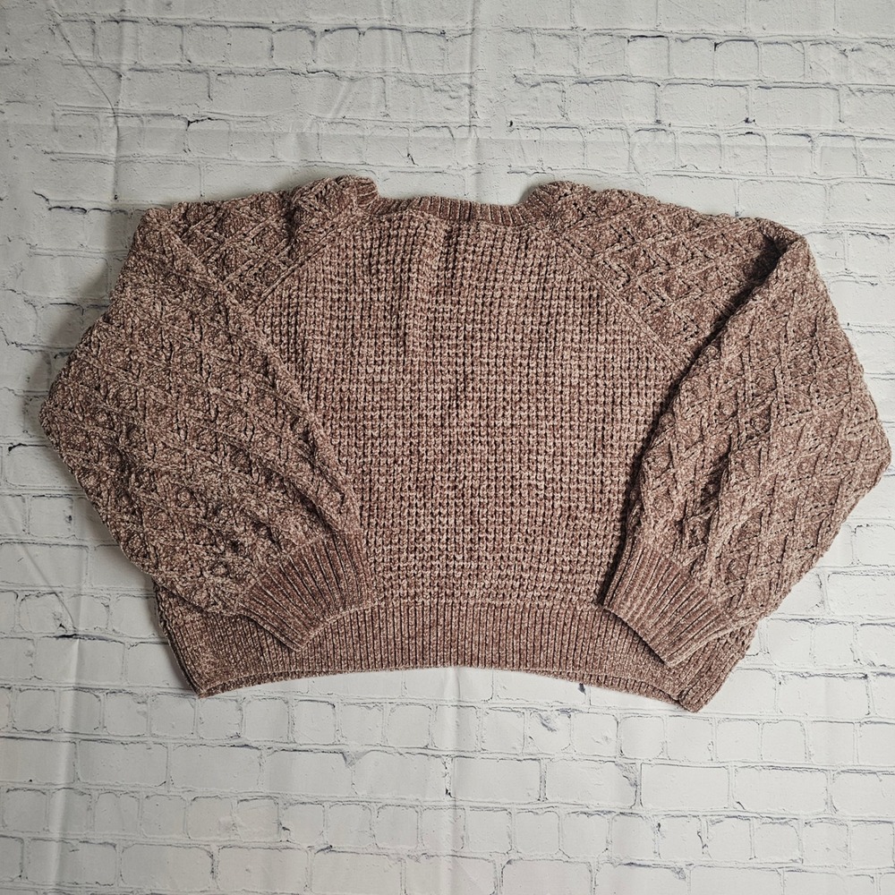 Altar'd State Portabella Chenille Waffle Cable Knit Cropped‎ Sweater XL New Soft